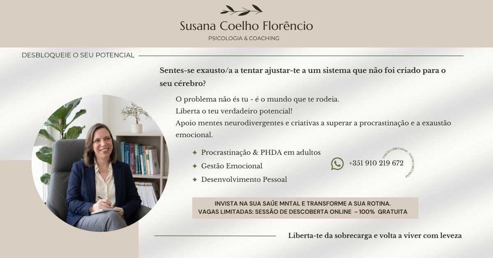 Sessões de Coaching | Gestão Emocional & Stress, Desenvolvimento Pessoal, Apoio à Neurodivergência e PHDA