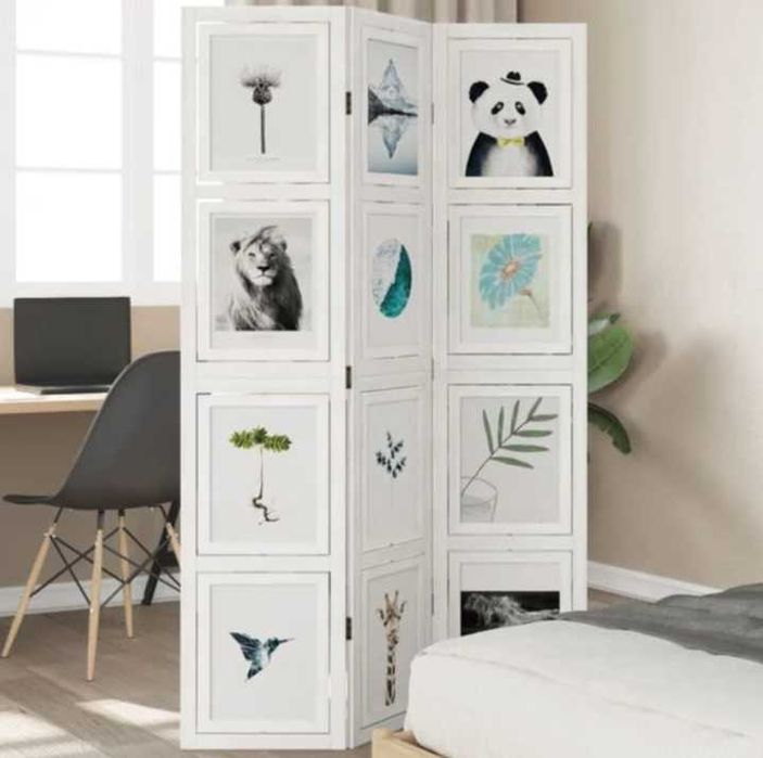 Parawan pokojowy, 3-panelowy, biały, lite drewno