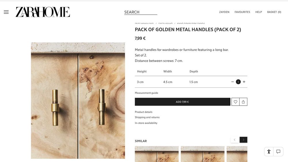 Ferragens de bronze para armárioso de Zara Home