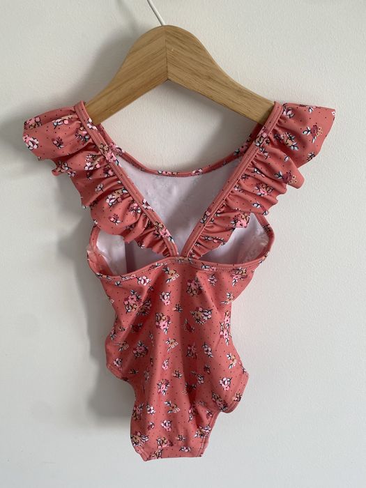 Kostium kąpielowy next koralowy 80 drobne kwiatki falbanki