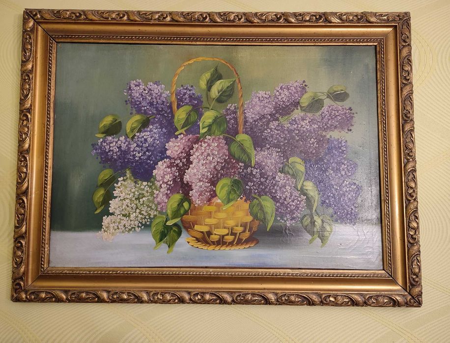 Stary OBRAZ KWIATY MARTWA NATURA w ładnej ramie antyk olej na płótnie