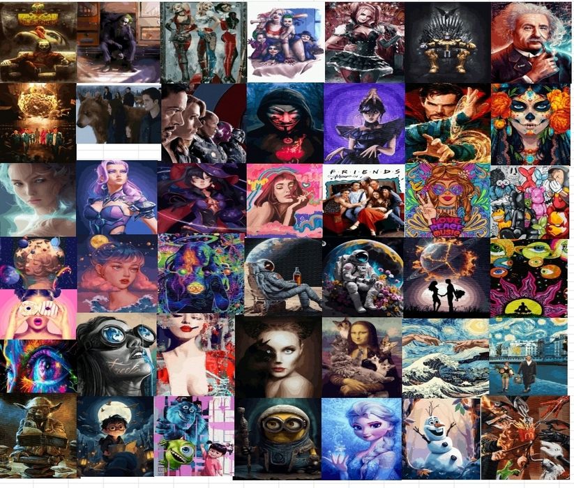 Картины по номерам Комиксы, звёзды, исполнители, аниме