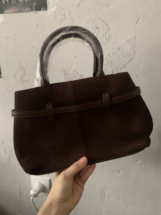 Коричнева замшева сумка через плече