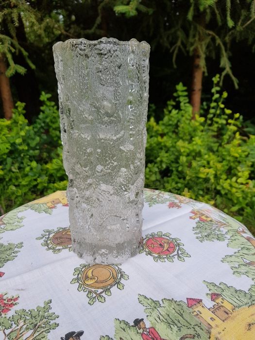 Wazon szklany, pieniek, wysokość 21,5cm, średnica 8,5cm. Super stan