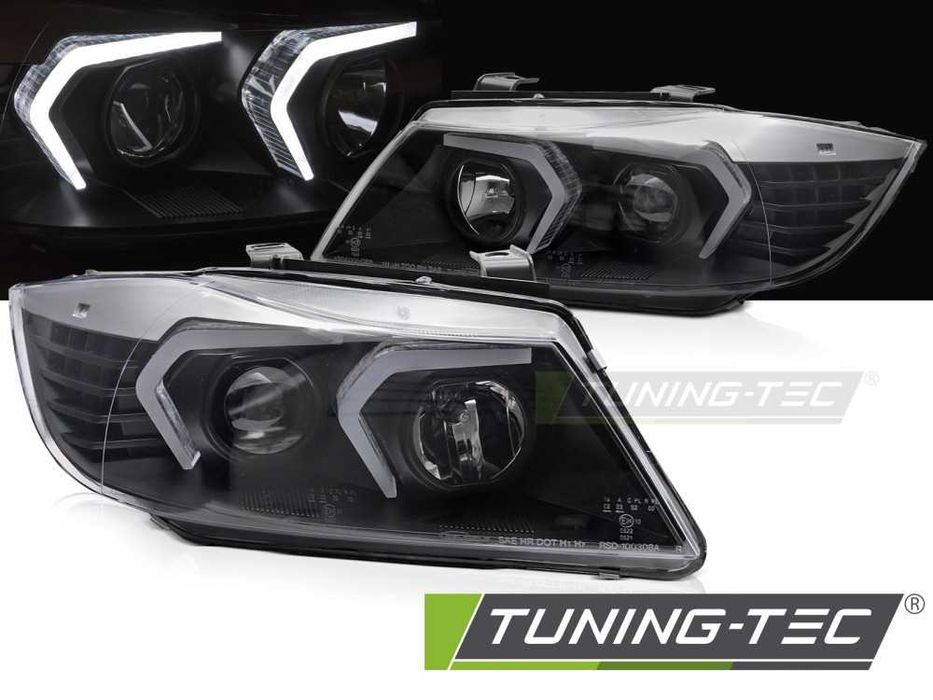Lampy przednie przód BMW E90 E91 05-11 RINGI LED U-BAR NEON BLACK NOWE