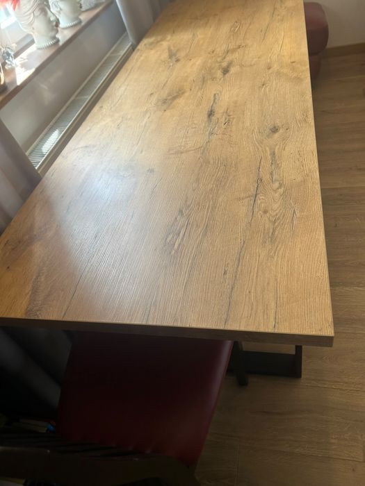Duży stół industrialny 220×76 cm blat dębowy laminat i metalowe nogi Loft