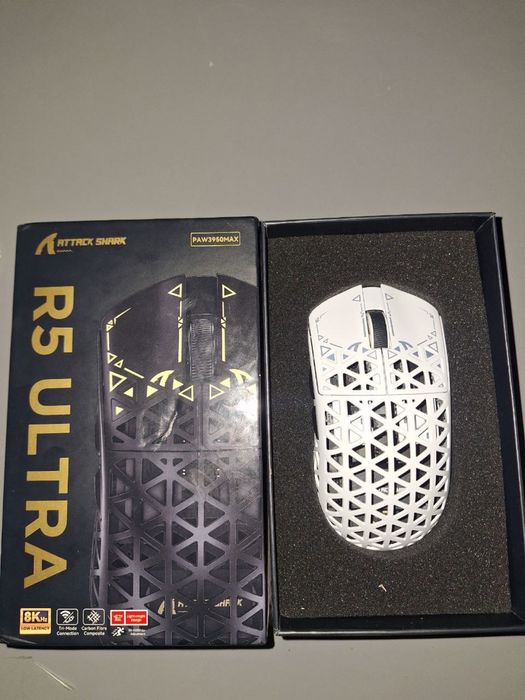 НОВА! Біла бездротова геймерська мишка attack shark r5 ultra
