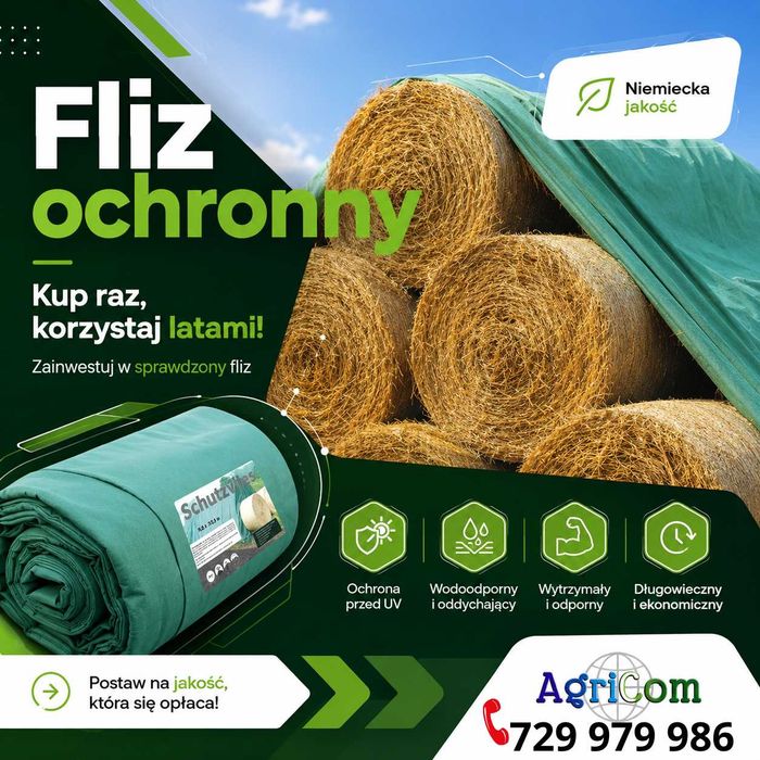 Włóknina ochronna FLIZ 140 g/m² do zabezpieczania bel słomy siana
