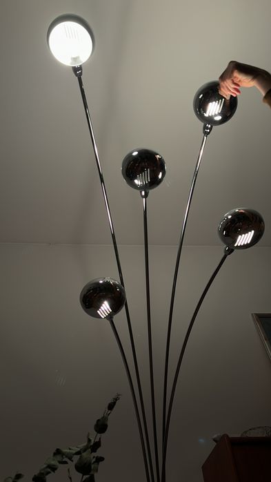 Pięcioramienna stojąca lampa chromowana Atelje Lyktan Szwecja lata 70