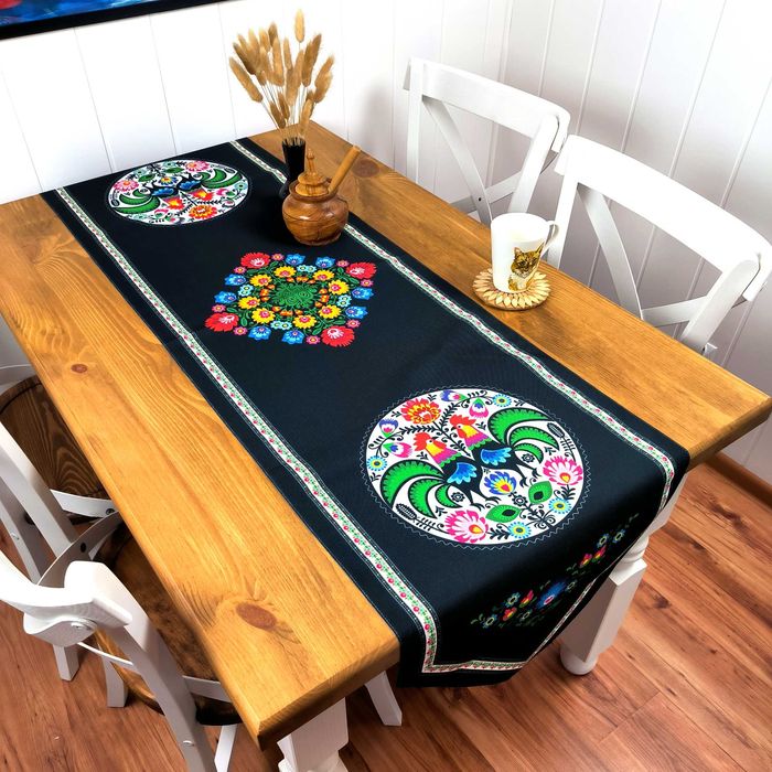 Folkowy Bieżnik na Stół 190x47 cm – Polski Produkt, Laserowy Nadruk