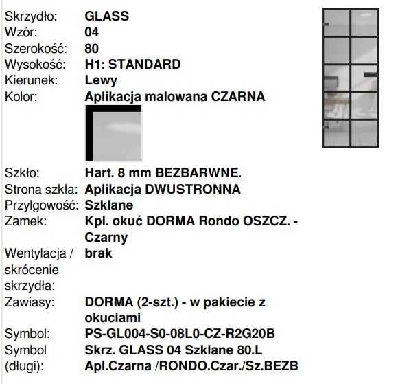 Sprzedam drzwi szklane Barański Glass 80L