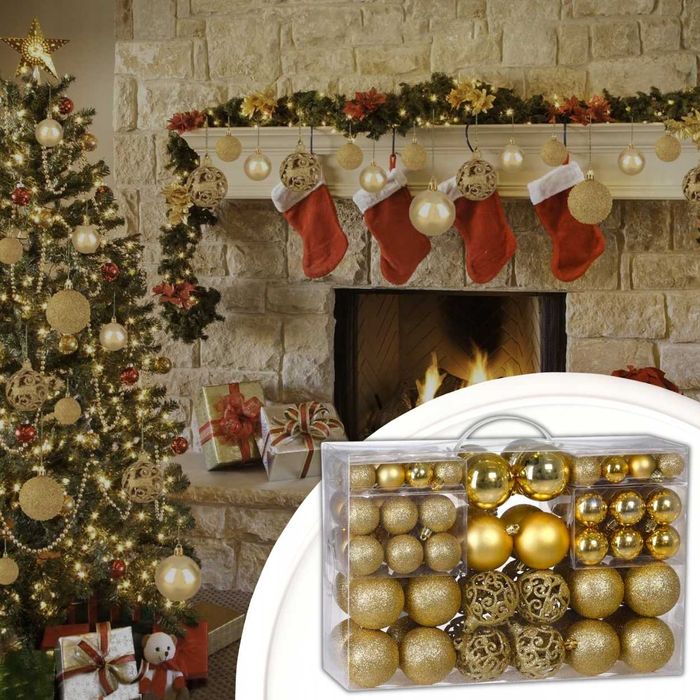 Bombki choinkowe na choinkę zestaw XXL złote 100 + gwiazda NOWE