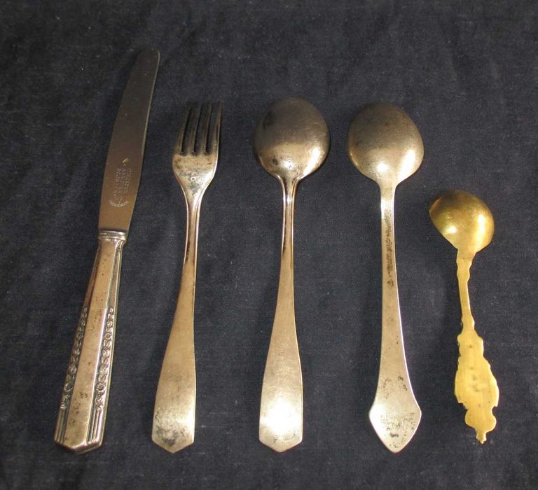 Conjunto de Talheres Peças em Prata e Bronze Vintage