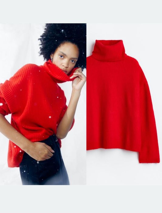 красный свитер H&M в рубчик