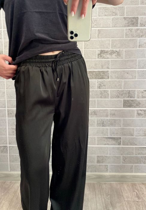 Чорні атласні штани, атласні брюки, шовкові брюки