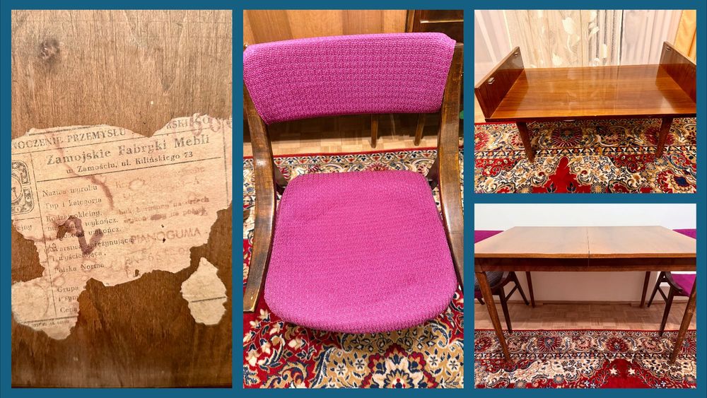 Meble PRL, Zamojskie, stół, krzesła, kanapa, meblościanka, łóżko