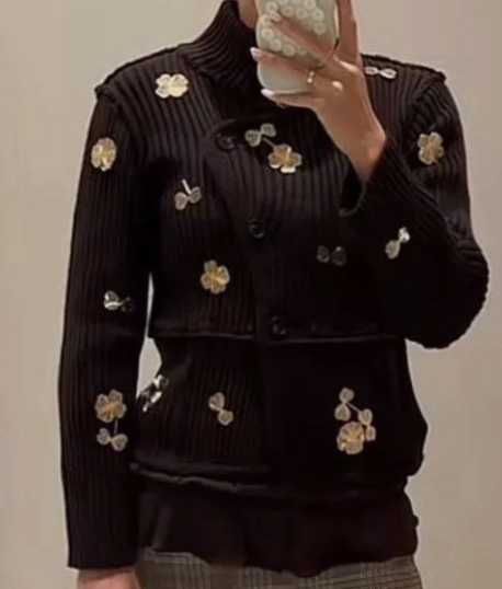 Zara kardigan ze złotymi detalami. kwiatkami, kwiatami 3D L XL