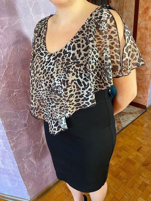 Elegancka czarna sukienka panterka 42 Bonprix