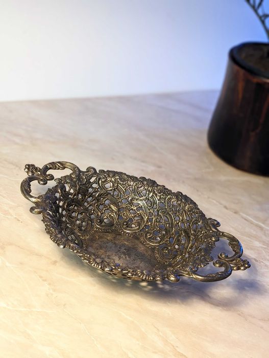 Ażurowa patera platerowana srebrem owocarka antyk