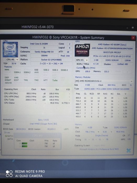 Ноутбук Sony  VAIO pcg-61715v