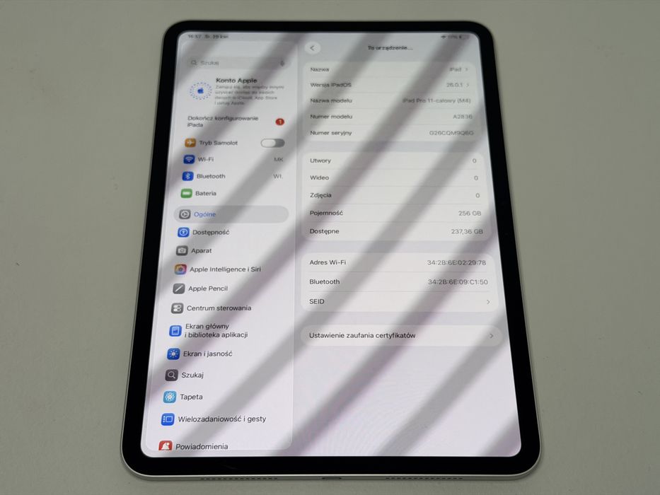 iPad Pro 11 5. gen. (A2836) - 256GB - Apple M4 - faktura VAT 23%