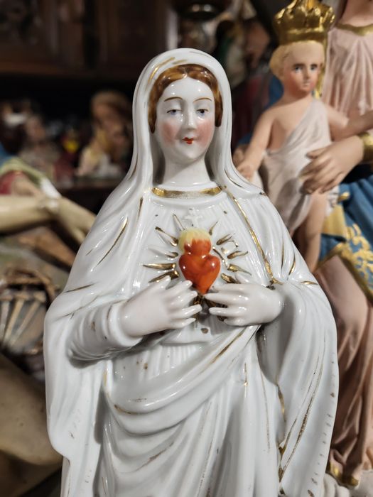 Stara figurka Maryja Serce Gorejące Matka Boża porcelanowa
