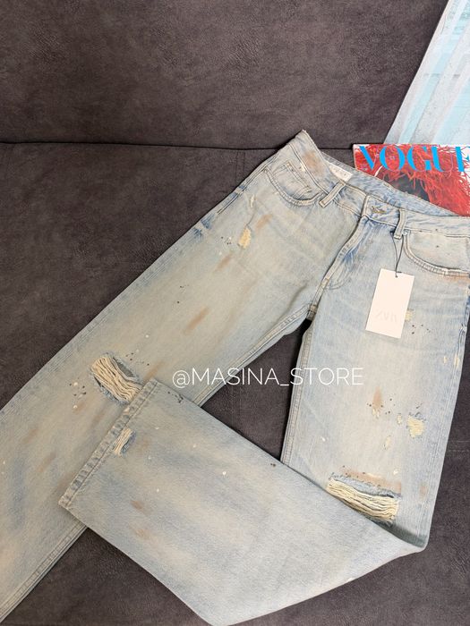 Нові жіночі джинси Zara 34 XS Straight прямі блакитні рвані брудні оригінал