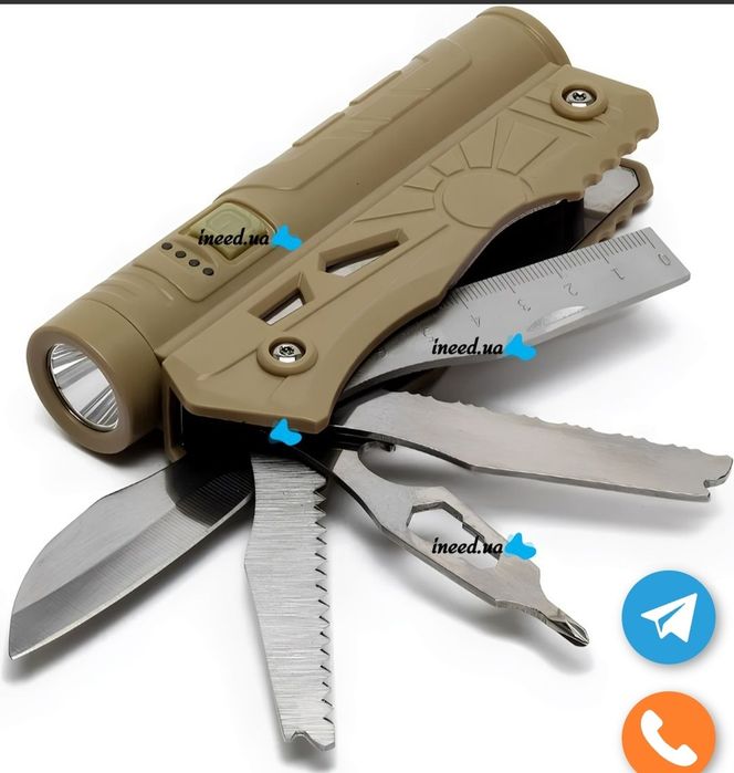 Туристический набор мультитул 7в1 фонарик складной нож повербанк