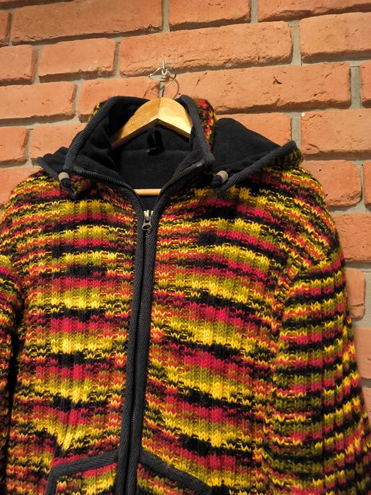 Kurtka Wełniana Wełna Nepal Sweter Rozpinany Gruby Zimowy Kolorowy
