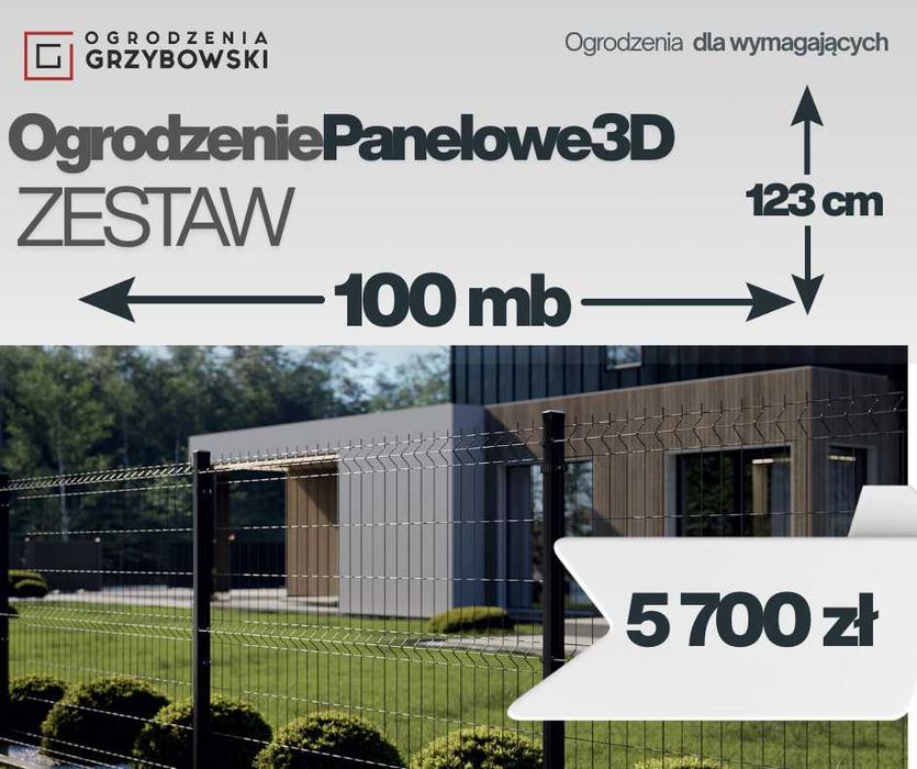 Ogrodzenie panelowe 3D 123 cm fi4 zestaw 100 mb.
