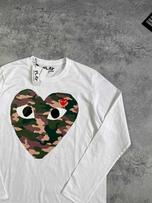 Білий Лонгслів Play з бірками (Comme des Garcons)