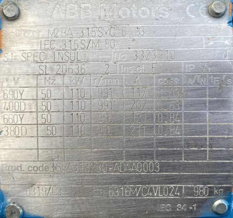 silnik elektryczny 110kW 991obr. 3fazowy ABB
