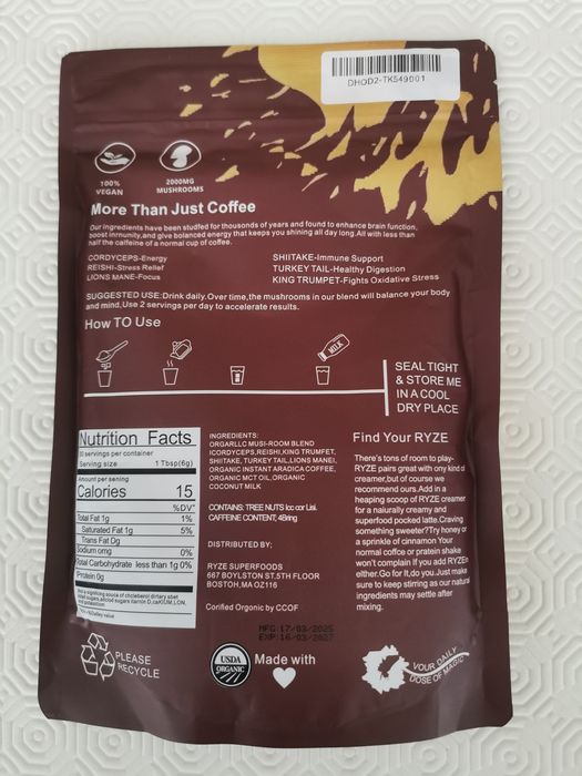 Ryze mushroom coffee (café)