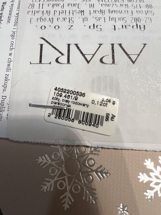 Złoty pierścionek z diamentem  APART wzór 109.461 rozm.9