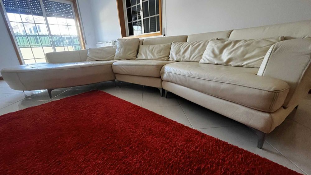 Sofá da marca Agol, Bege, modular em pele de 1ª genuína