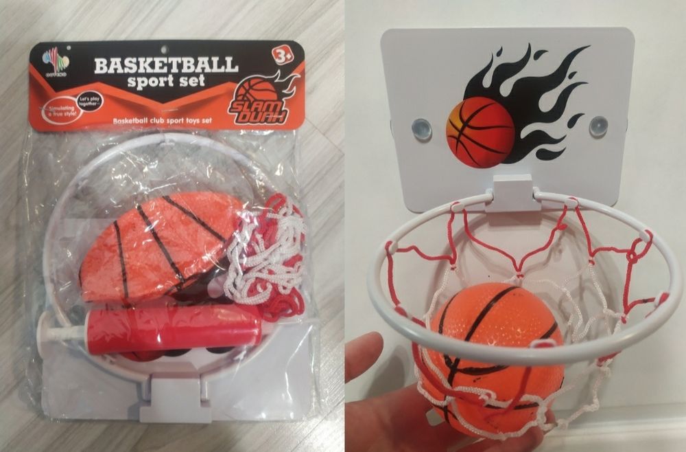 Детский баскетбол на присосках (кольцо, резиновый мяч, насос)