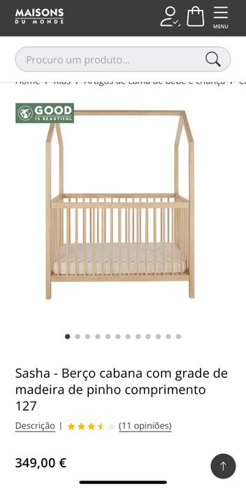 Berço Cabana em madeira + Colchão