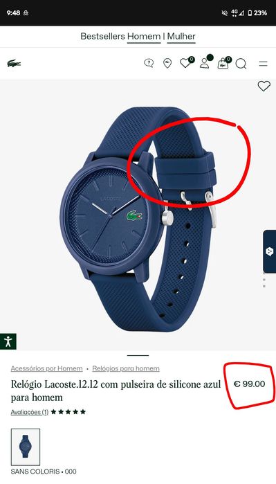 Relógio Lacoste 12.12 com pulseira de silicone azul