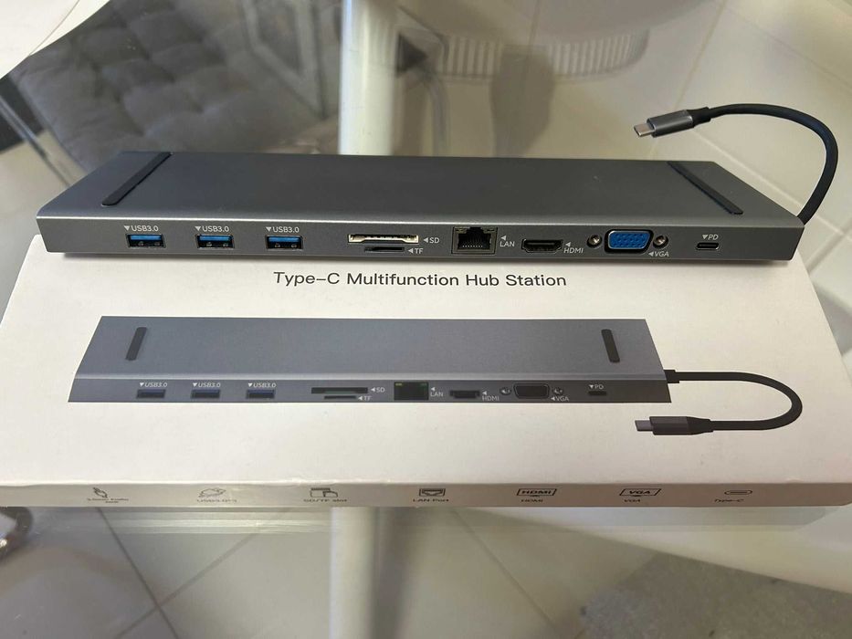Hub USB-C Multifunções 11 em 1 – HDMI, VGA, LAN, USB 3.0, SD