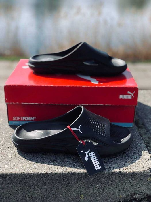 Шлепанцы Puma мужские Черные легкие Скидки! Шльопанці Пума чоловічі Удобные мужские шлепки Пума черные тапочки на лото / пляжные тапочки, шлепанцы
