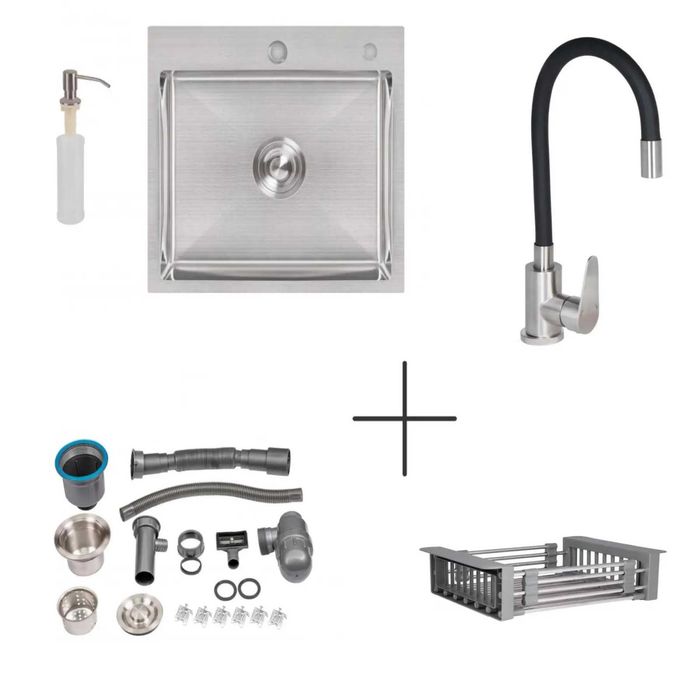 Мойка Lidz H5050 с дозатором корзиной и кран Lidz Vida гибкий