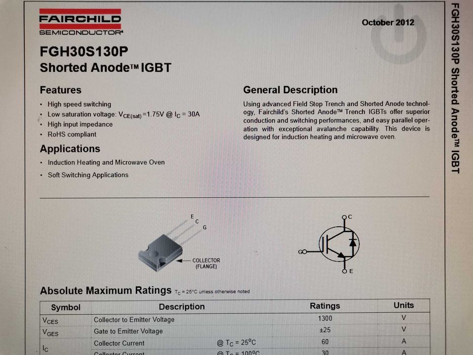 FGH30S130P  igbt originais fairchild