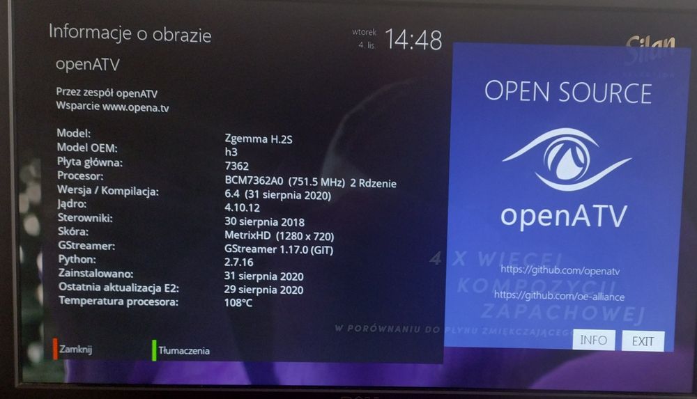 Tuner DVB-S2 Zgemma H.2S OpenATV (Enigma2)