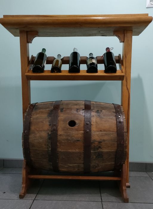 Stara BECZKA NA WINO ze stojakiem ręcznie robionym
