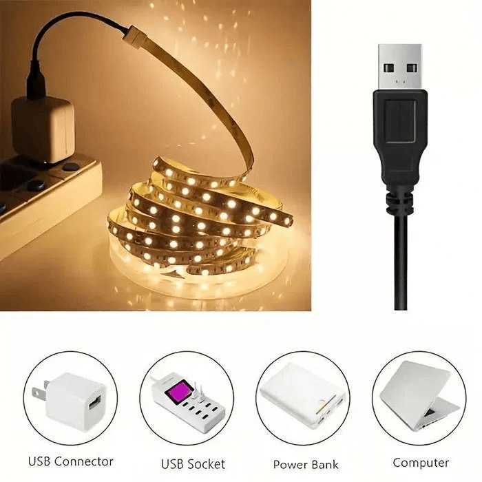 USB лента 5V/ 5м, 4м, 1м Лед LED світлодіодні стрічки білі теплі