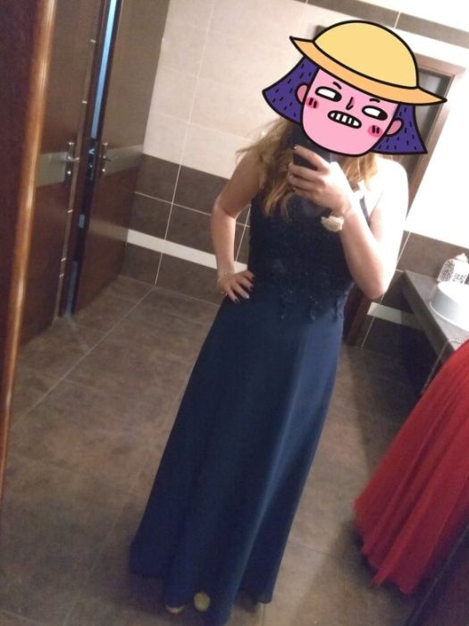 długa suknia L granatowa