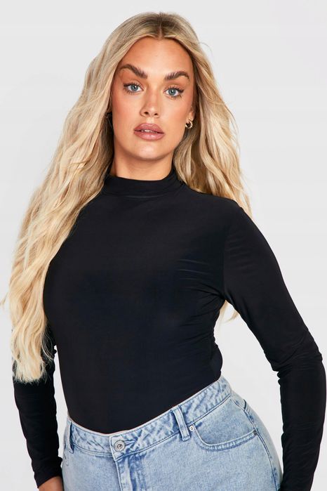 Body Czarne Dopasowane Ze Stójką Stringi Casual Boohoo Xl 42
