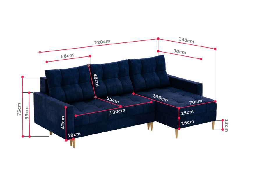 Narożnik skandynawski 220x140 rozkładany z funkcją spania granat