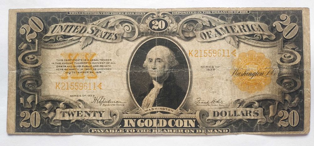 USA, Gold Certificate, 20 dolarów 1922 - Speelman & White -