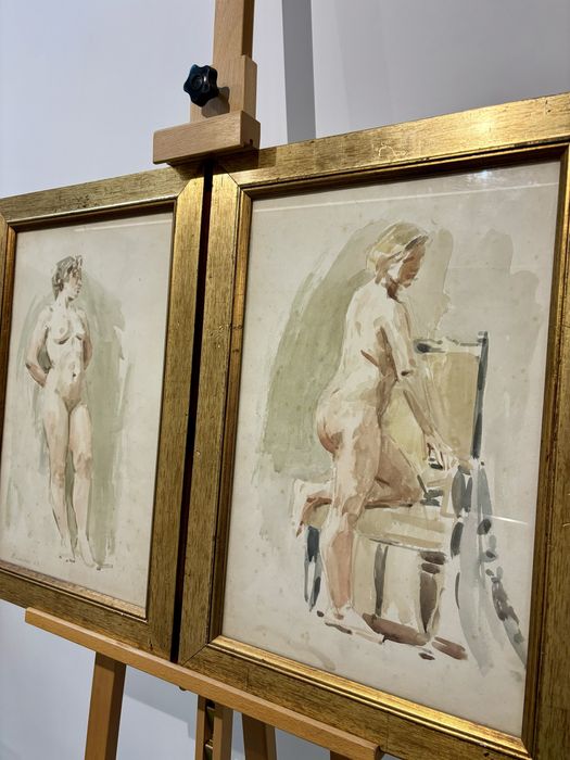 Cudowna Para Aktów Obrazów aukcyjnych Akwarela Nikolai Bortnikov 1958